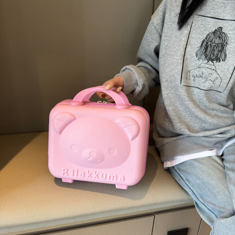 Bear-themed cosmetic case, cartoon suitcase, portable carry-on luggage, women's gift box storage box, 14-inch.