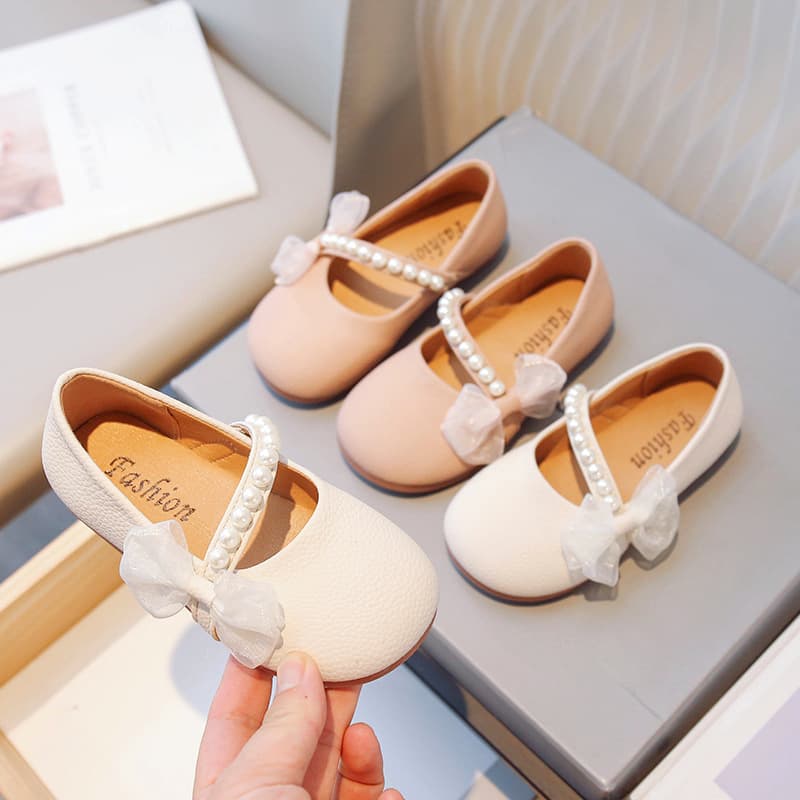 Girls' Little Leather Shoes 2025 Spring/Autumn New Children's Princess Shoes Soft Sole Fashion Pearl Girl Stylish Dance Shoes