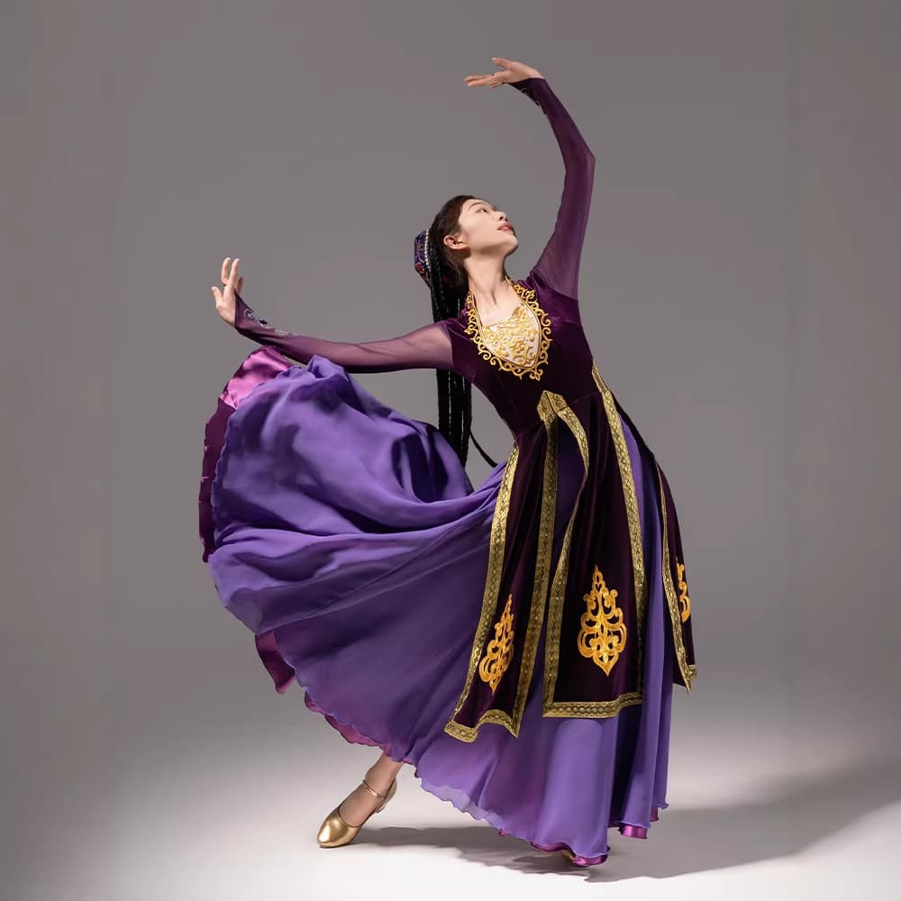 Uyghur adult ethnic minority costumes, women's dance performance attire, arts exam repertoire practice vests, large skirts