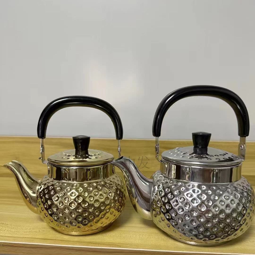 Stainless steel hammered teapot with filter, restaurant kettle, hotel teapot, export kettle, gold kettle.