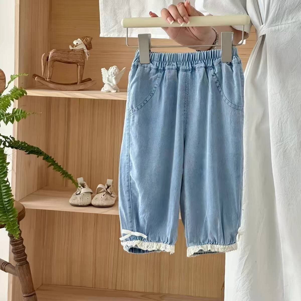 Girls Tencel Denim Jeans Stylish 2026 Summer New Arrival Baby Girls Loose Bloomers Children Long Pants Versatile Fashion
