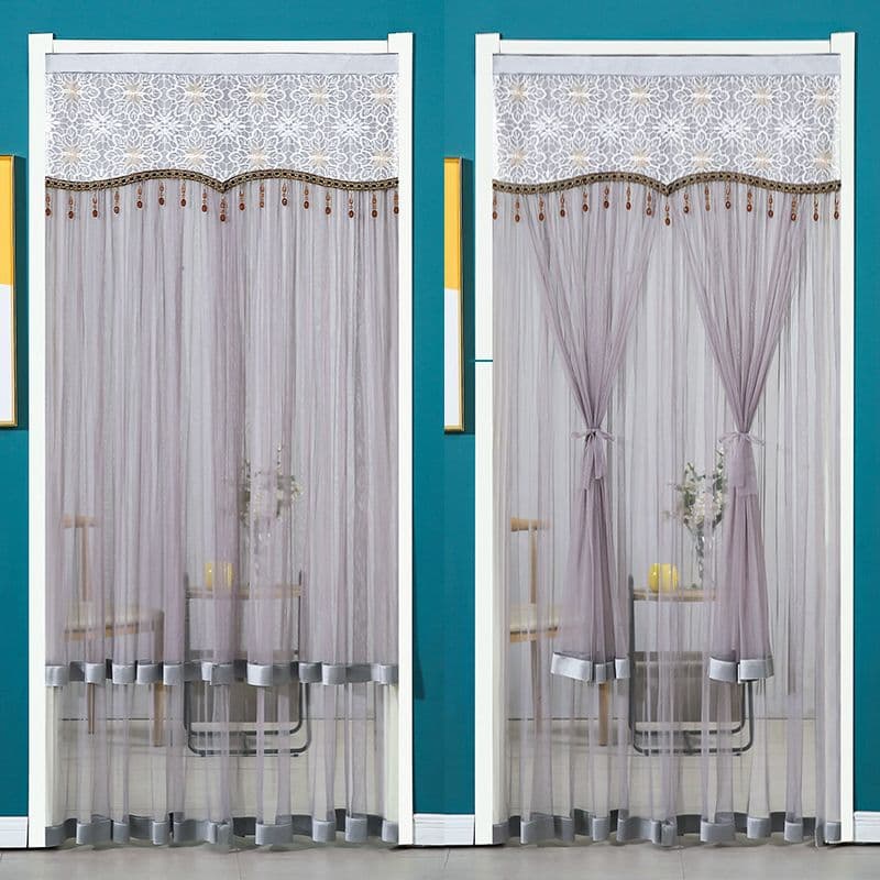 New door curtain partition curtain home punch-free bedroom kitchen four-season gauze curtain anti-mosquito double-layer hanging curtain lace door curtain
