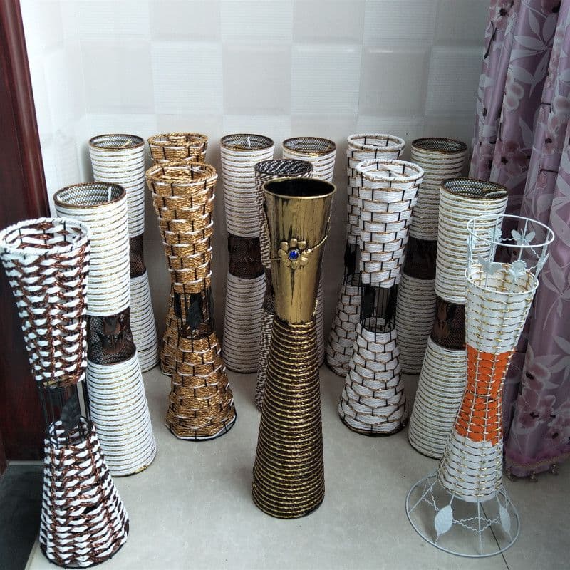 Rattan Wrought Iron Wooden Imitation Ceramic Vase Living Room Dried Flower Arrangement Floor-Standing Large Home Decorative Flower Ornaments