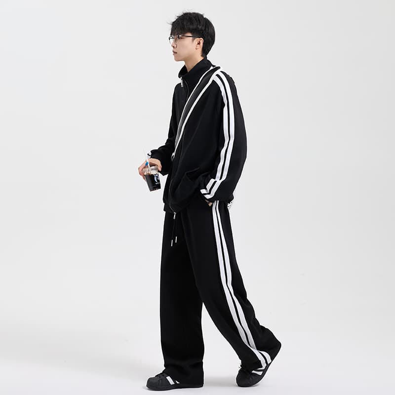 2026 new trendy contrasting color cardigan sweatshirt sports suit large size fashion striped casual sports style suit
