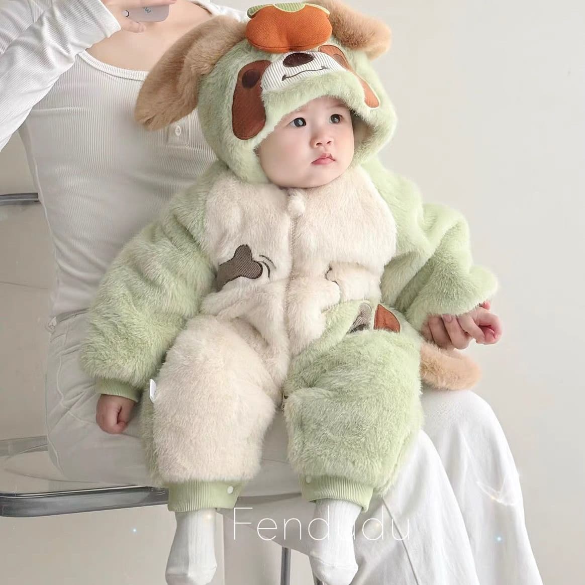 Baby 1st Birthday Romper Bodysuit Fleece-Lined Thick Cotton Coat Super Cute Cartoon Onesie Infant Winter Outwear