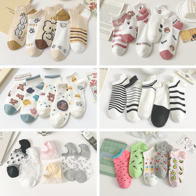 5-Pack New Spring/Summer Girls' Short Cartoon Cotton Socks, Breathable Versatile Low-Cut Boat Socks