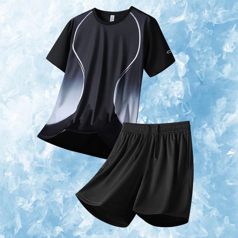 Men's Sportswear Set Running Short Sleeve Ice Silk Summer Quick-Dry Basketball Jersey Mesh Top and Shorts Thin New Style