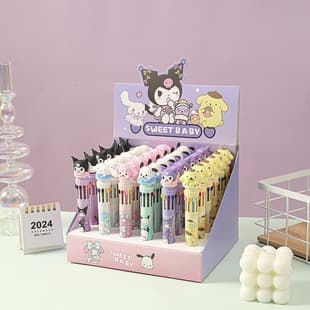 Donut Sanrio 10-Color Ballpoint Pen, Multi-Color Retractable Journal Pen, High-Fashion Shaped Pen Stationery Wholesale