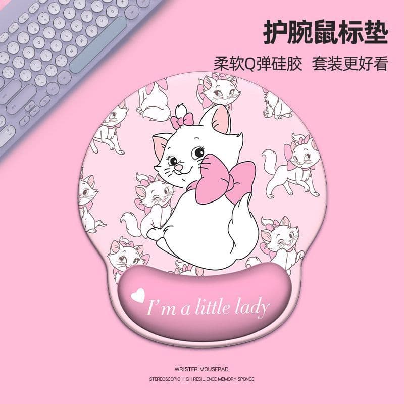 Marie Cat Cute Cartoon Wrist Rest Small Mouse Pad for Women, Thickened 3D Keyboard Wrist Support Office Desk Mat