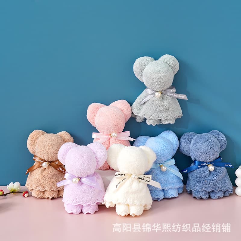 Coral Fleece Bear Square Towel Souvenir for Wedding, Candy Shop, Birthday, Women's Day, Full Moon, Opening Gifts