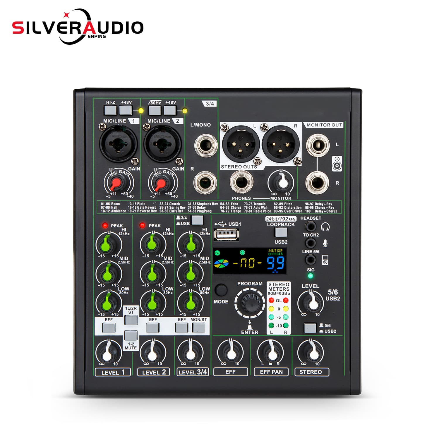 GAX-AM06 Professional 4-Channel Mixer 192kHz/24bit Sound Card BT Wireless Sound Card Karaoke Music Mixer