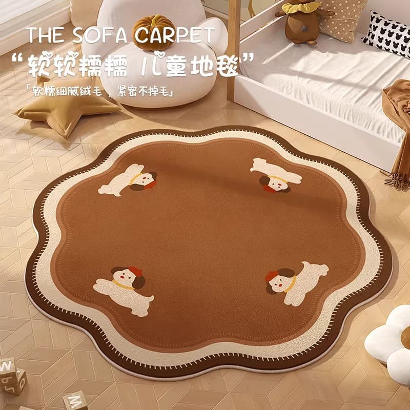 Maillard Cute Puppy Fleece Doormat for Living Room Study Durable and Easy to Clean Decorative Carpet Bedside Rug