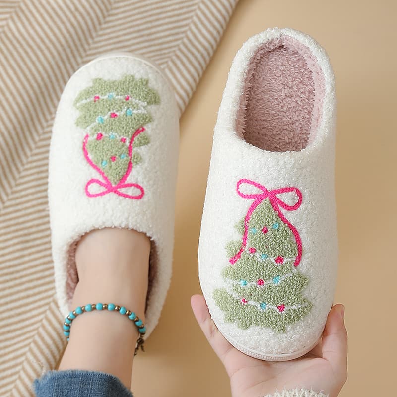 25 New Cross-Border Comfortable Christmas Tree Warm Winter Cotton Slippers for Men and Women Couples Indoor Anti-Slip
