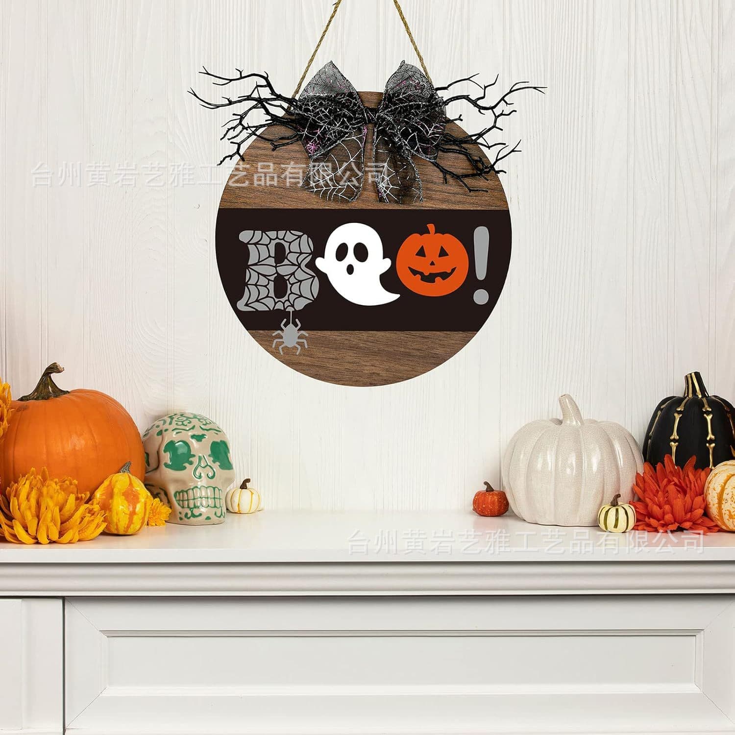 Cross-border new product Halloween Christmas Jesus White Ghost BOO house plate decorative sign wooden crafts pendant