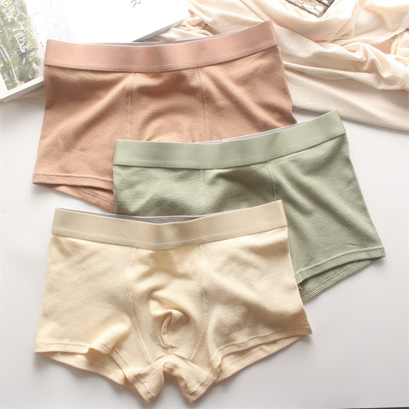 New Waffle Cotton Men's Underwear Mid-Rise Boxer Briefs Thick Soft Breathable Factory Direct Wholesale