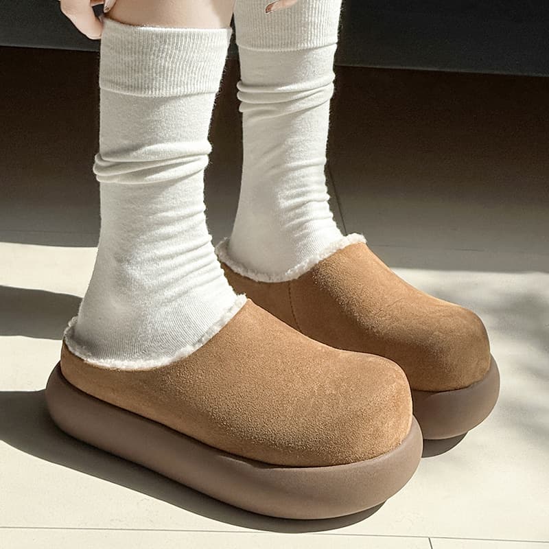 Winter New Thick-Soled Chunky Potato Snow Boots Women Enclosed Toe Mules Outdoor Wear Warm Thick-Soled Couples Slippers Trendy