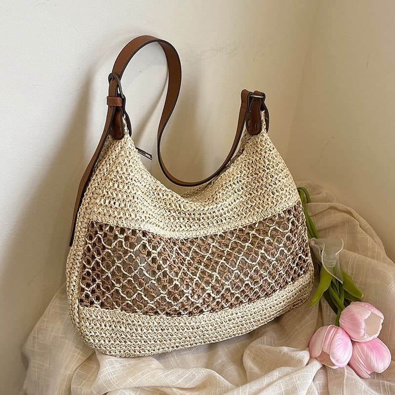 Cross-Border Summer Straw Bag Beach Vacation Shoulder Bag Underarm Dumpling Woven Forest Style Crochet Saddle Bag