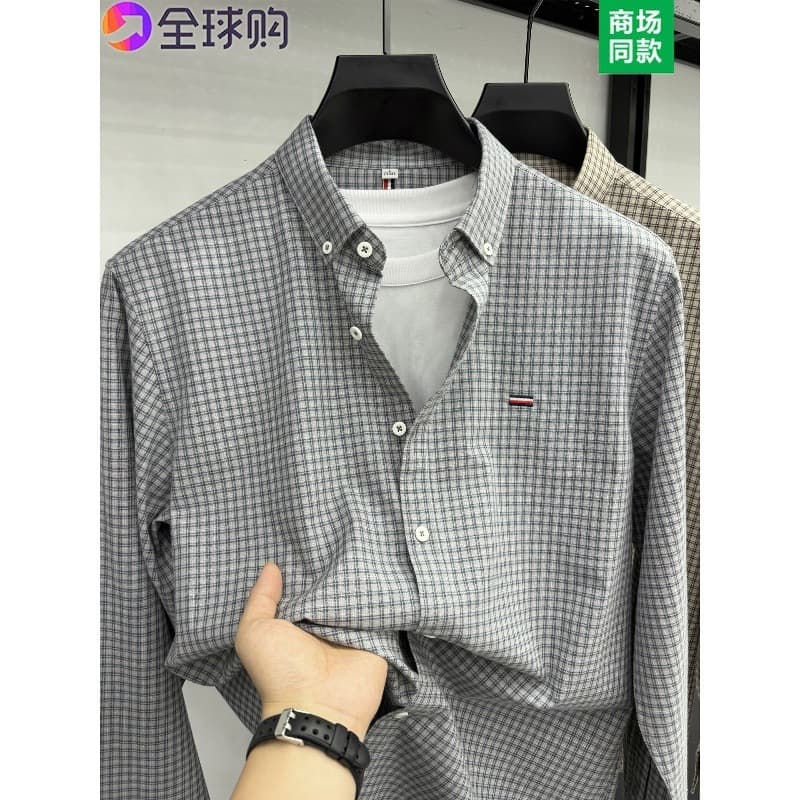 Tommy Pure Cotton Embroidered Long-Sleeve Shirt Spring/Autumn New Casual Business Wrinkle-Resistant Plaid Shirt