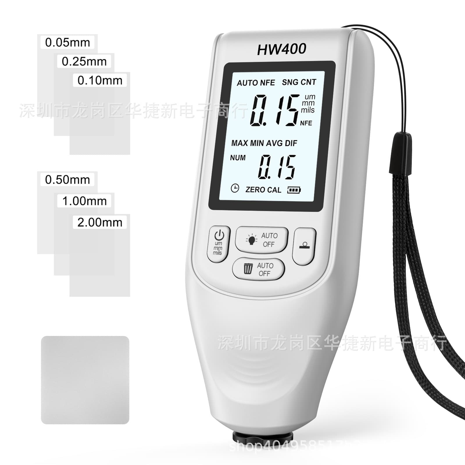 High-Precision Automotive Anti-Slip Paint Meter, Dry Film Thickness Gauge, Magnetic/Non-Magnetic HW400 Coating Thickness Gauge
