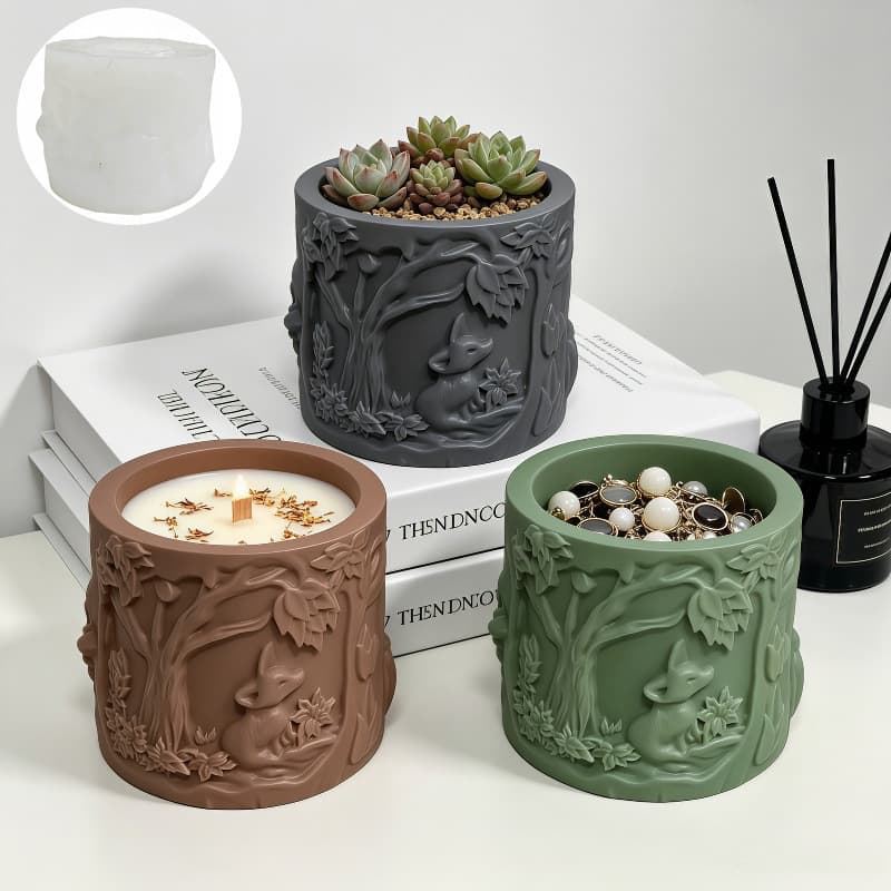 Forest fox embossed aromatherapy plaster candle cup silicone mold diy storage cup cement flowerpot mold