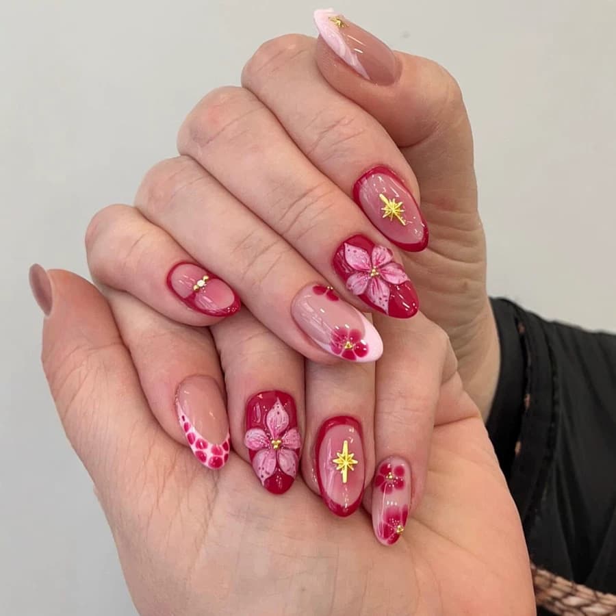 Cross-border new product wearable nails pure handmade high-end gel flower five-pointed star blush nail whitening temperament factory direct sales