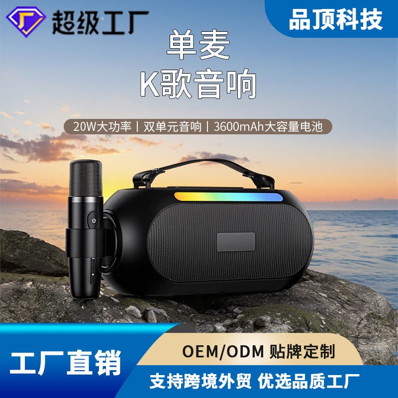 High Power 20W New BS74 Single/Dual Mic K-Song Bluetooth Speaker All-in-One Indoor Outdoor K-Song Factory Direct