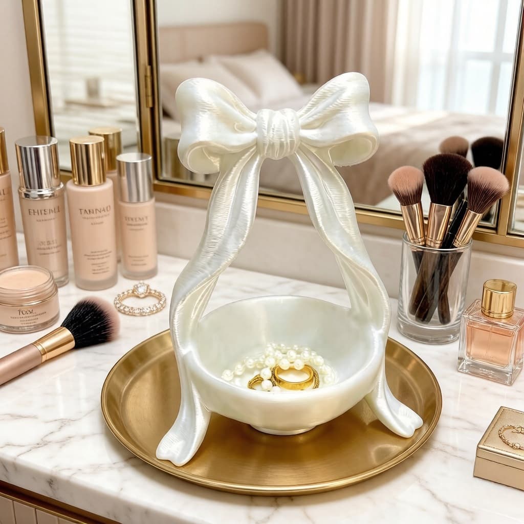 Girl-Style Printed Tray Bow Ornament Home Decor Light Luxury Storage Box Organizer 3D Postmodern