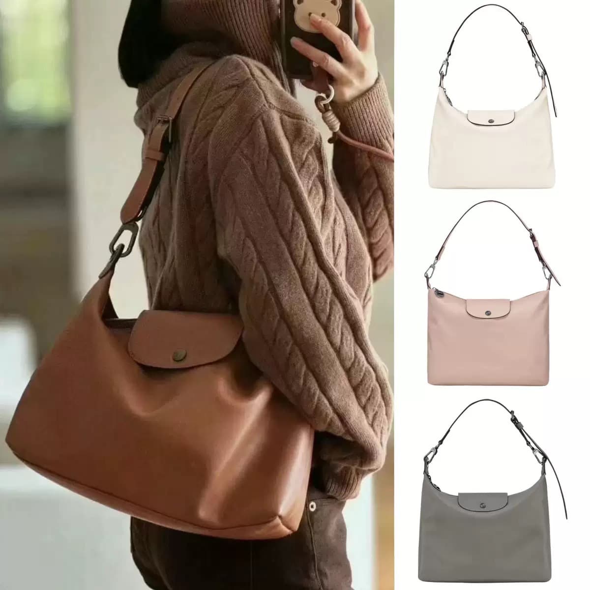 Cross-border Longjia High-Quality HOP Underarm Bag Tote Bag Shoulder Crossbody Bag Genuine Leather Large Capacity Commuter Unisex