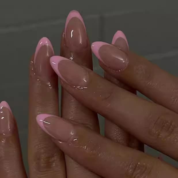 French Style Press-On Nails Pink French Tip Almond Pink French Pointed False Nails Cross-Border Direct Supply