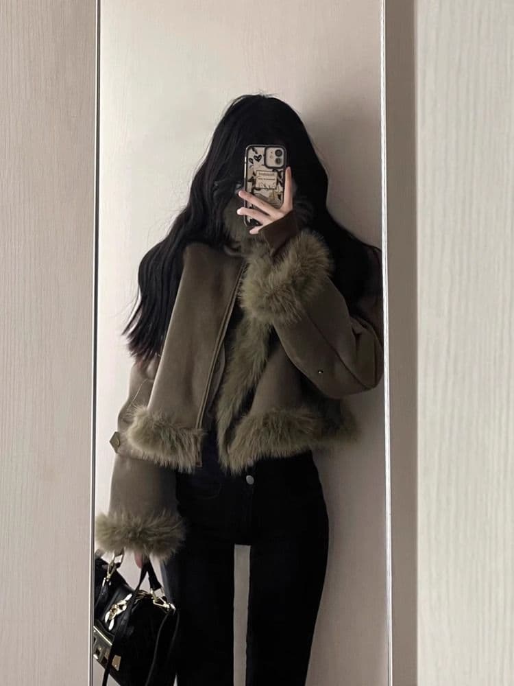 Year Short Small Fragrance Style Fur Suede Velvet Jacket Women Autumn Winter Thickened Petite Top