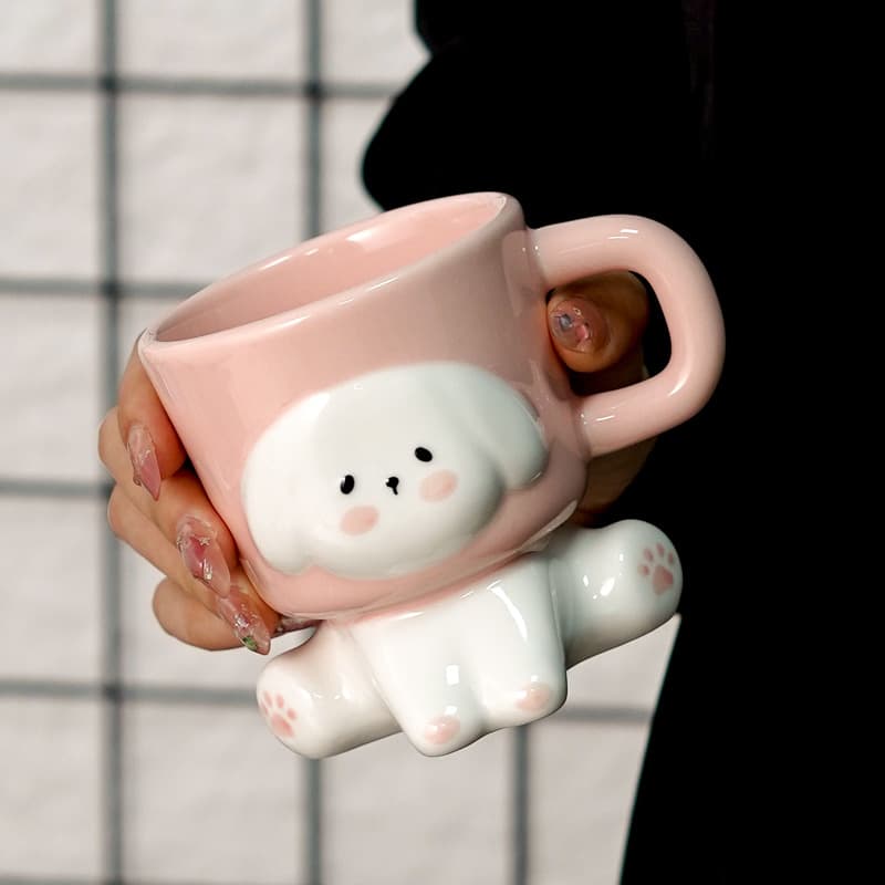 Milky-feel ceramic mug for couples, stylish design, underglaze painting, high-value coffee cup/gift.