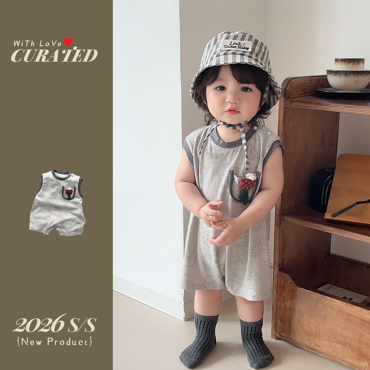 Infant and child clothes Class A pure cotton jumpsuit for boys cool sleeveless graffiti printed robe 1 summer outdoor crawl suit