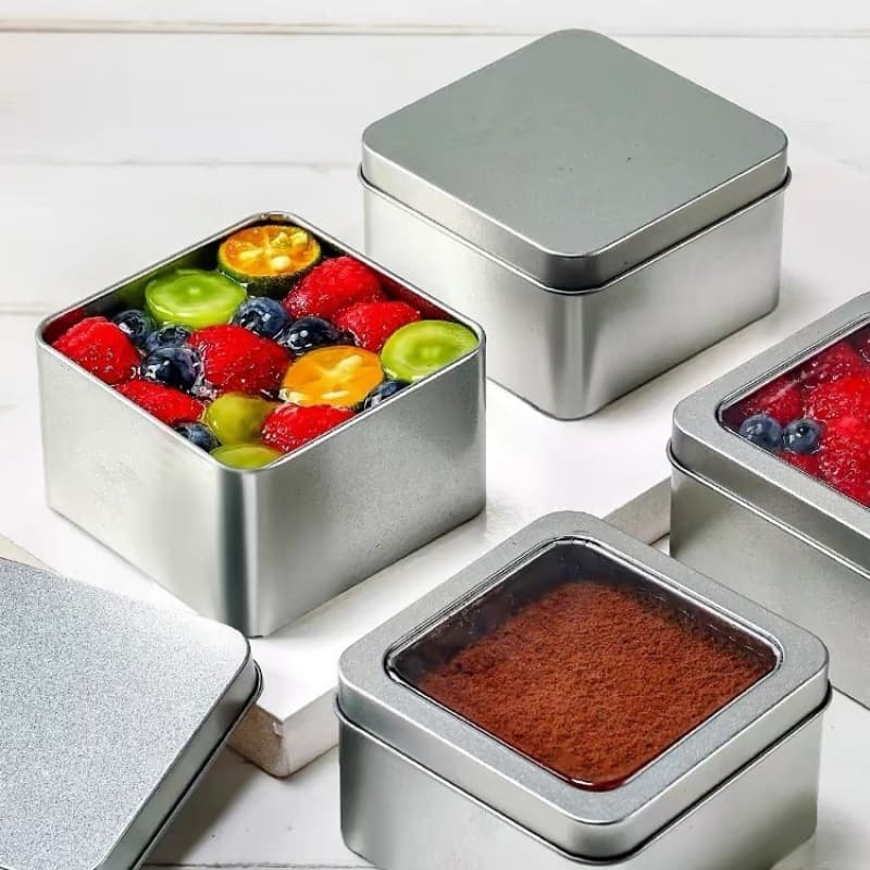 Square Mousse Cake Tin, Food-Grade Window Tinplate Box, Thousand-Layer Tiramisu Jar, Dessert Gift Box Packaging