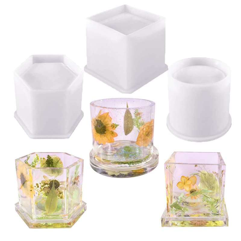 DIY Crystal Epoxy Resin Plaster Succulent Vase Round Square Hexagonal Large Pencil Holder Silicone Mold