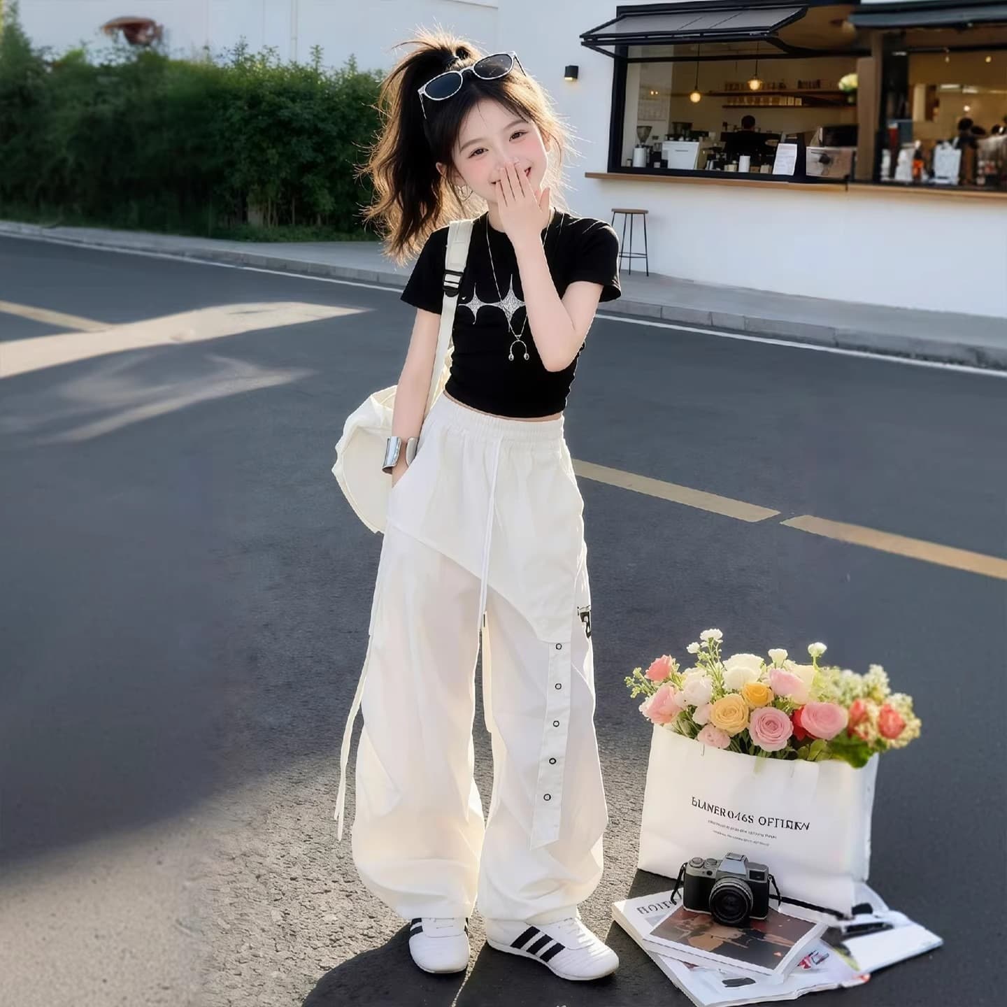 Girls Suits Summer 2026 New Children's Style Short-Sleeved T-Shirts Summer Clothes Girls Fashionable Overalls Two-piece Set