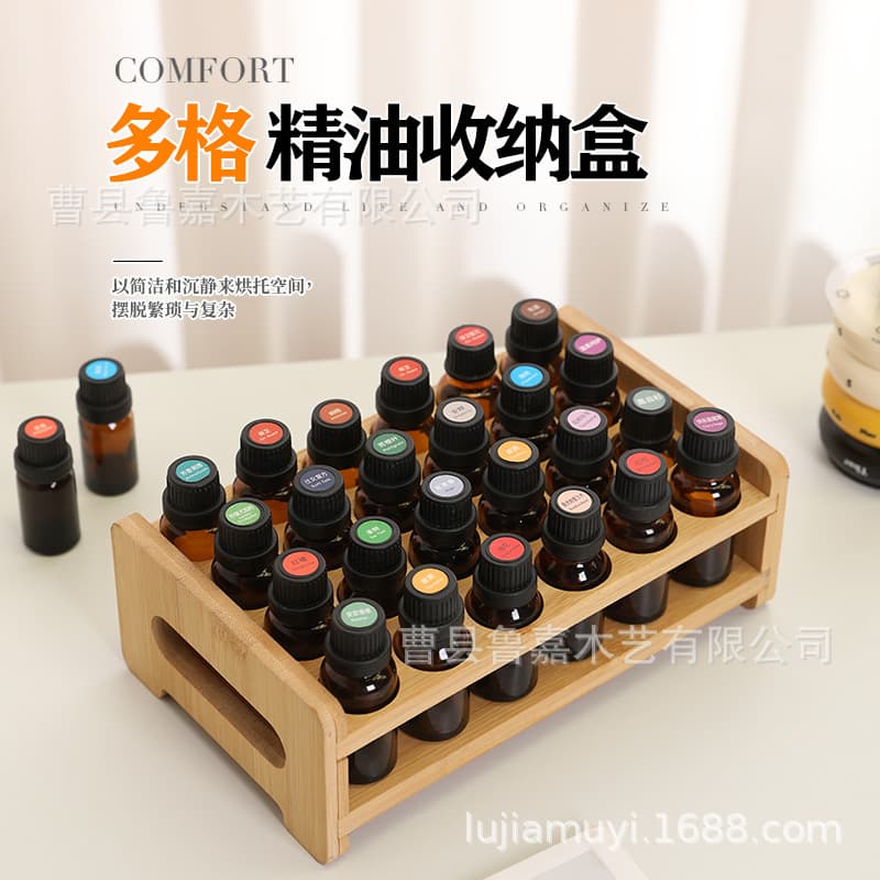 In-Stock Bamboo Wood 24-Slot doTERRA Essential Oil Display Stand - Desktop Organizer, Nail Polish Display Rack, Direct from Manufacturer