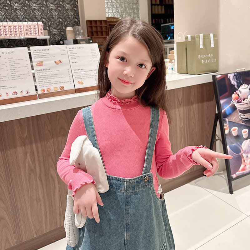 [Top Clearance] Spring/Fall Kids Base Layer Vest Korean Style Lace Solid Color T-Shirt Girls Long Sleeve Base Layer