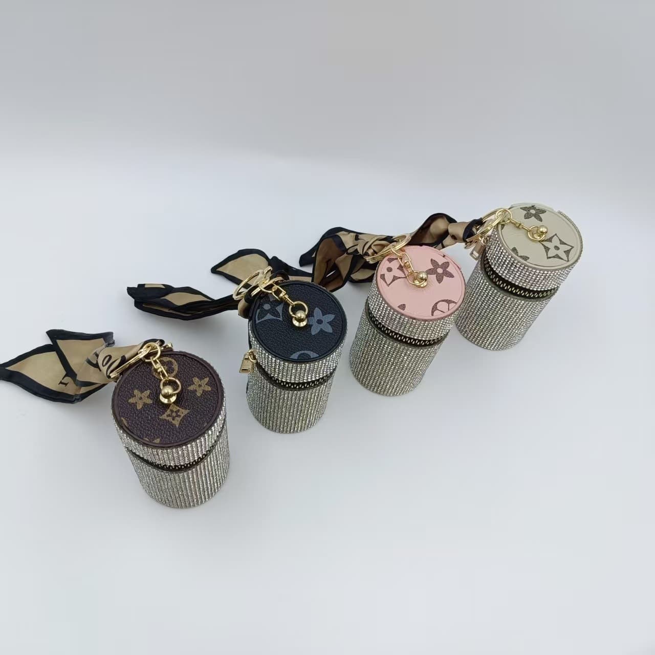 Amazon PU Leather Rhinestone Lipstick Bag Pendant, Fashion Women Rhinestone Vintage Mini Storage Bag Keychain