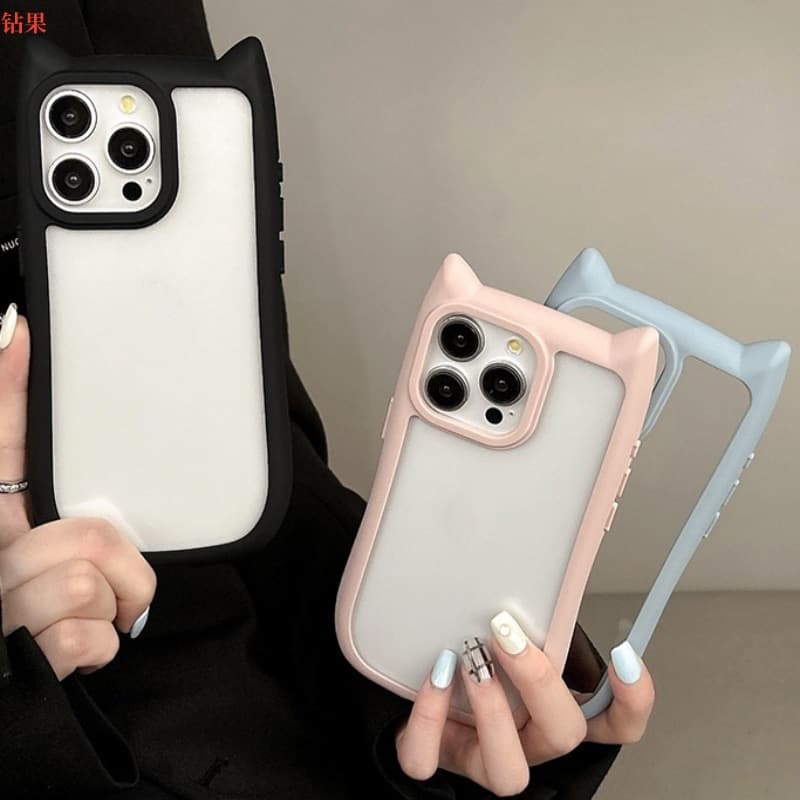 New 17 Cat Ear Phone Case Compatible with iPhone 17 Pro Max, Groove Case with Drip Glue DIY for 16, 14 Pro