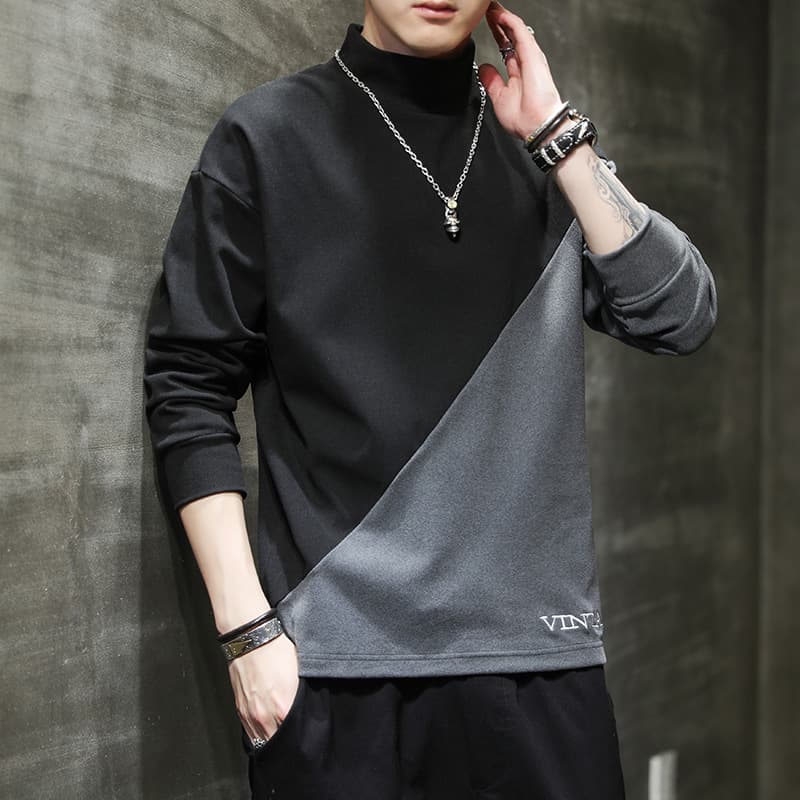 Men's long-sleeved T-shirt, new autumn style, handsome base layer top, trendy brand, high neck, autumn clothes, men's sweatshirt