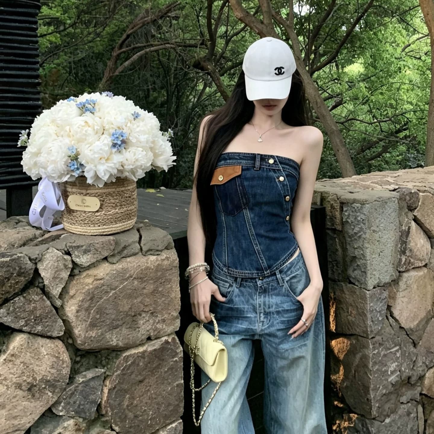 Vintage Denim Corset Tank Top for Women, Summer New Side Buckle Slim Fit Short Top