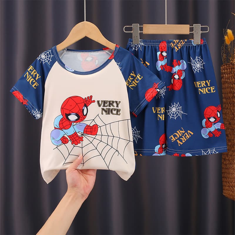 Girls' Pajamas Summer Short Sleeve Casual Two-Piece Set Boys' Cartoon Cute Older Kids Children's Loungewear Summer Fashion