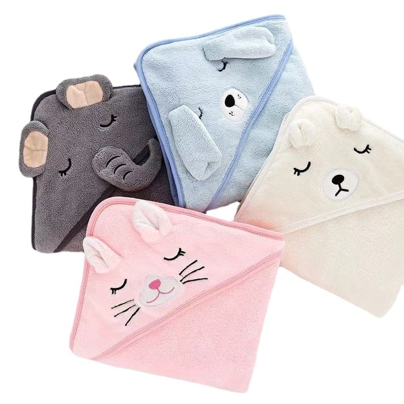 New cartoon bath towel cloaks with embroidery, infant swaddle blankets, children's quilts, warp-knitted coral fleece cover blankets, and hooded bathrobes available for drop shipping.