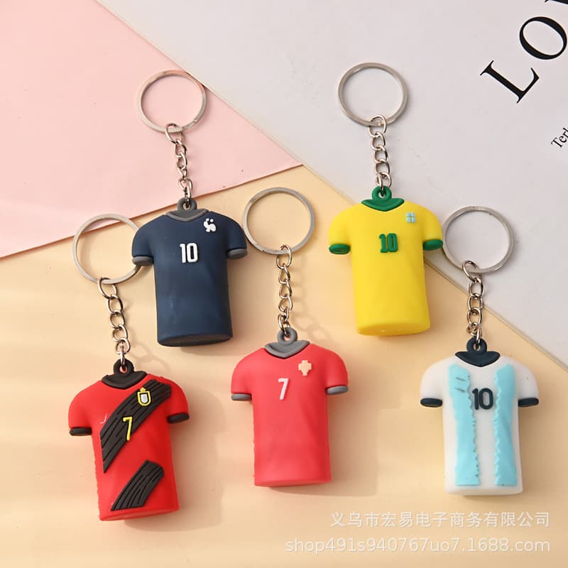 Creative football jersey keychains, World Cup peripheral accessories, silicone bag pendants, small gifts for club activities