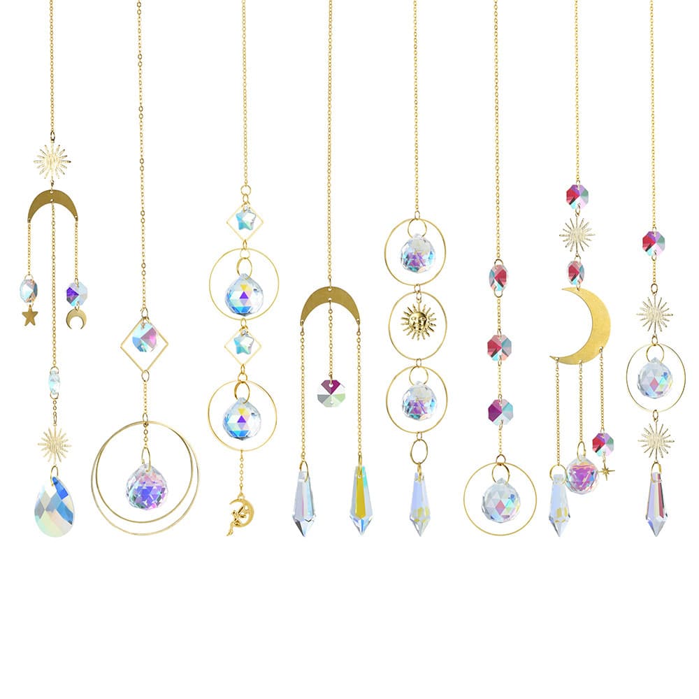 Gold Silver Series Moon Star Crystal Pendants Garden Decorative Sun Catcher Jewelry Optical Gathering Crystal Crafts