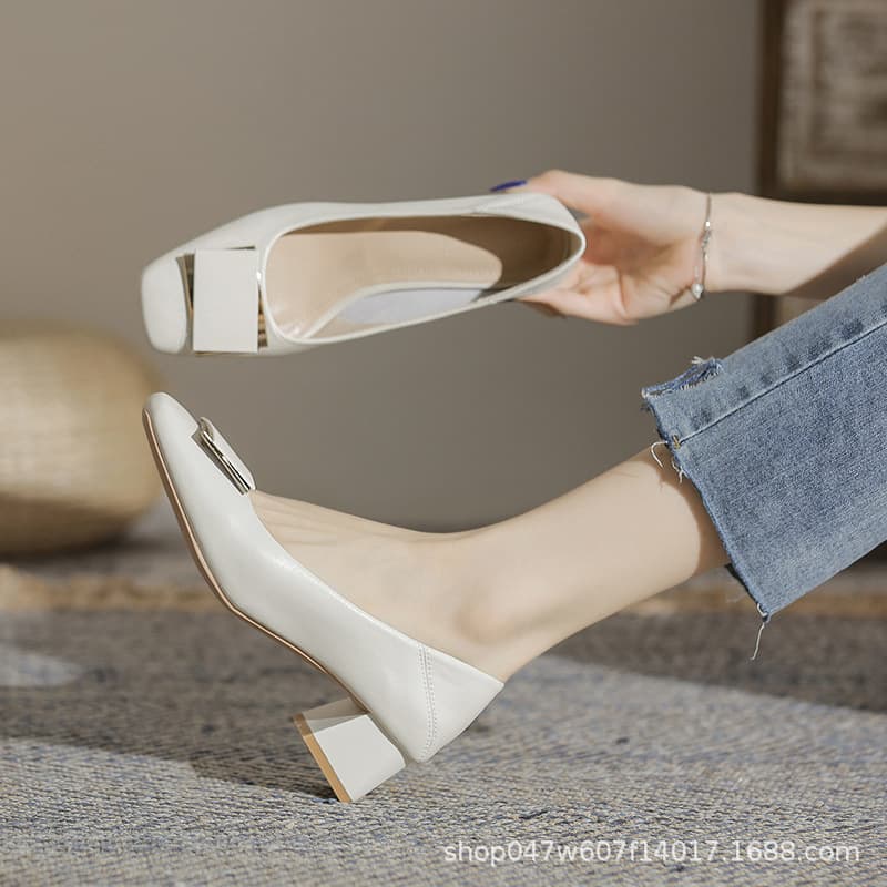 Jinfuli G500-5 Chunky Heel Loafers for Women 2026 New Casual Versatile Mid Heel 5CM Heel Height Square Toe Women's Shoes
