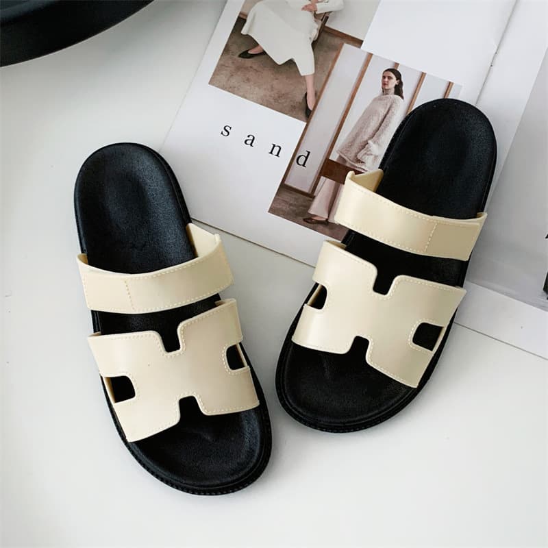 Women's Slippers for Indoor and Outdoor Wear, 2026 Summer New Korean Style H-Strap with Velcro One-Strap Sandals, Wholesale