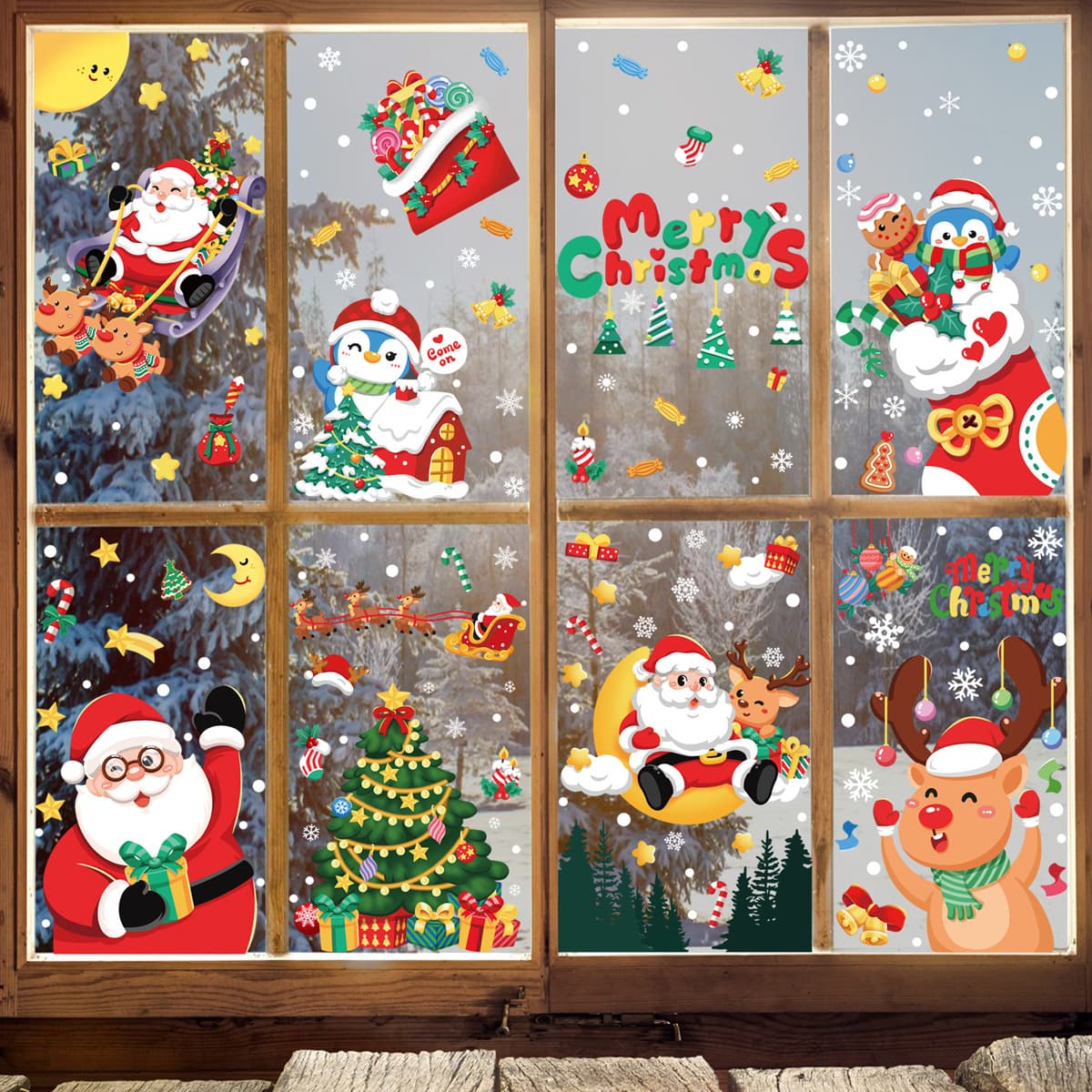 Christmas Decoration Snowflake Sticker Santa Claus Reindeer Snowman Wreath Static Cling Cross-border Christmas Happy Window