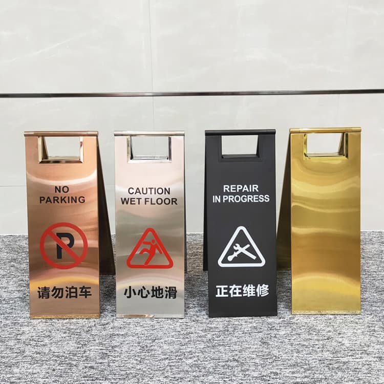 Stainless steel No Parking warning sign, Caution: Slippery Ground, Designated Parking Space, Foldable A-frame, Do Not Park sign