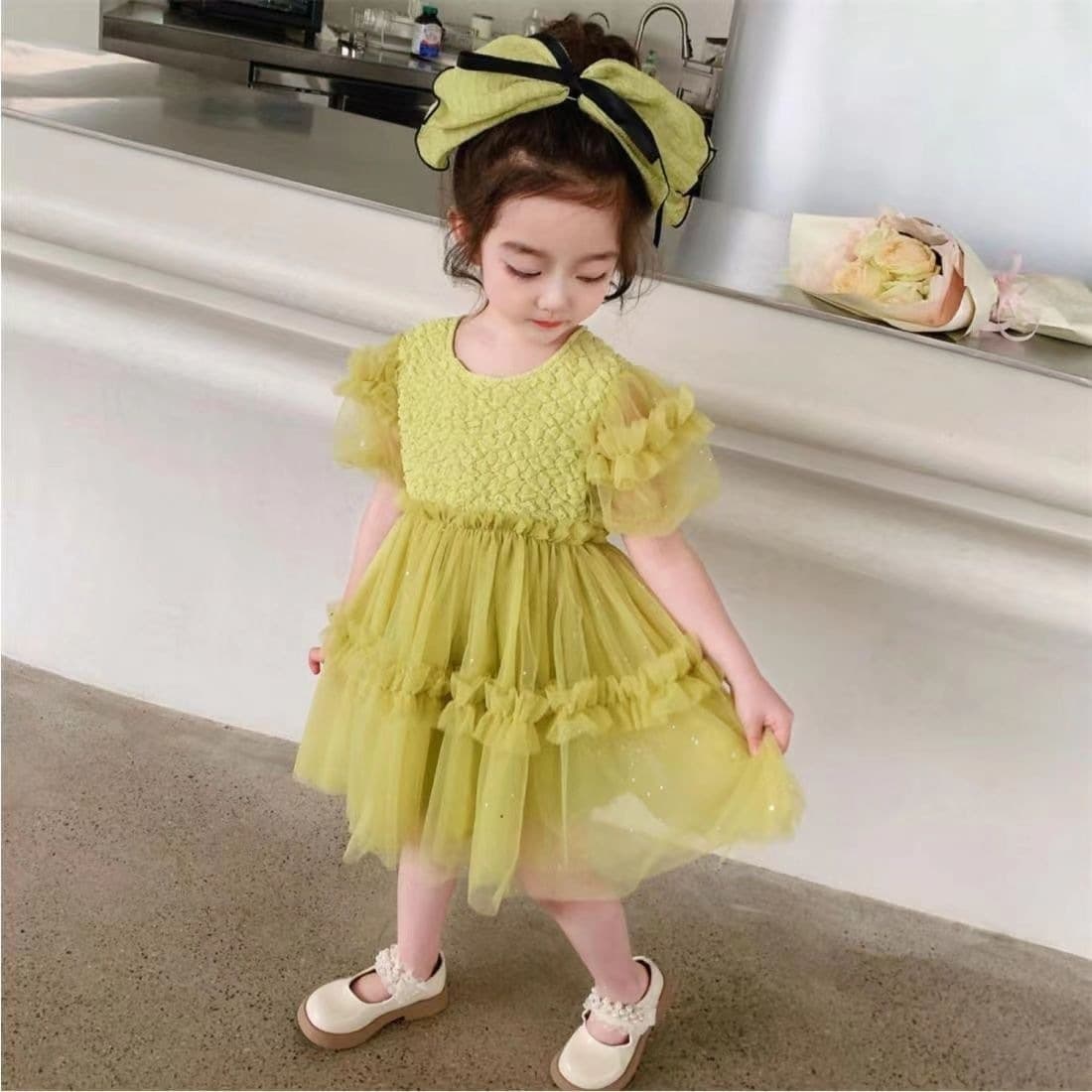 Little Girls Short Sleeve Dress 2026 Summer New Fashionable Mesh Princess Dress Baby Girl Dress